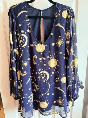 Show Me Your Mumu Navy Tunic with Gold Celestial Print